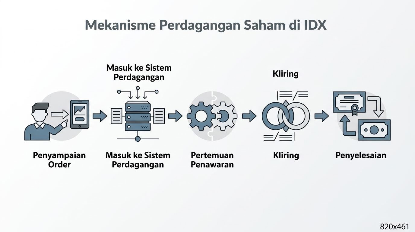 Ilustrasi alur mekanisme perdagangan saham di bursa